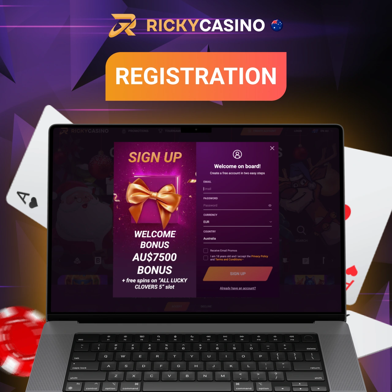 The process of creating an account at Ricky Casino
