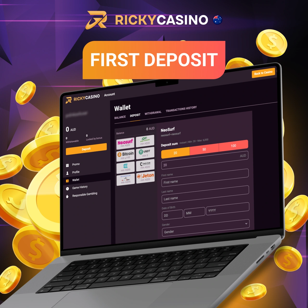 Options for making your first deposit at Ricky Casino Australia