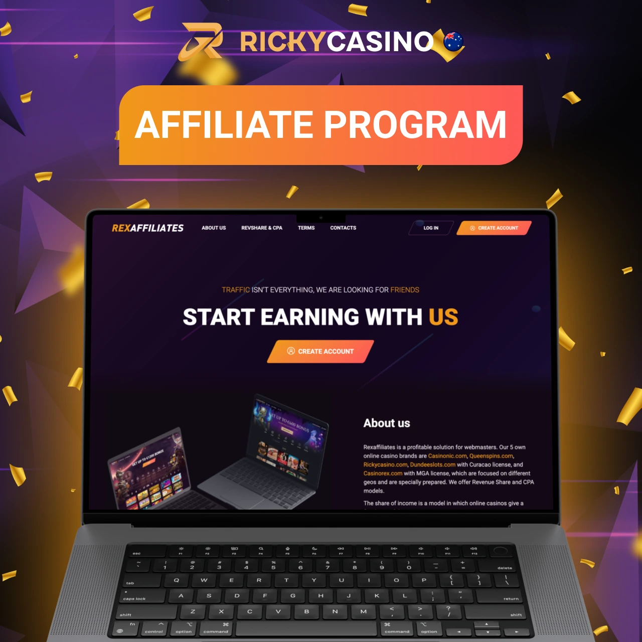 Ricky Casino affiliate program with competitive commissions and marketing tools